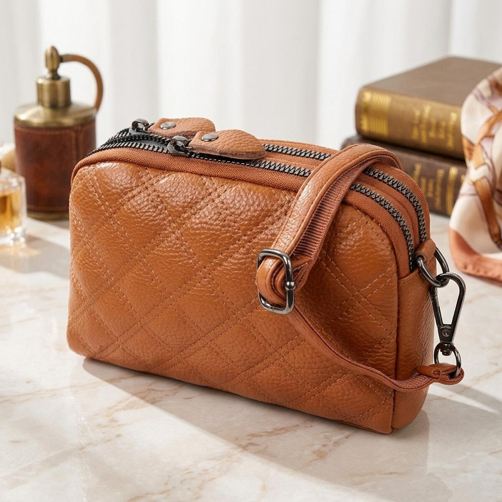 Стильная женская сумка прошита ромбами на лицевой стороне из натуральной кожи Vintage 22809 Рыжий Киев - изображение 14