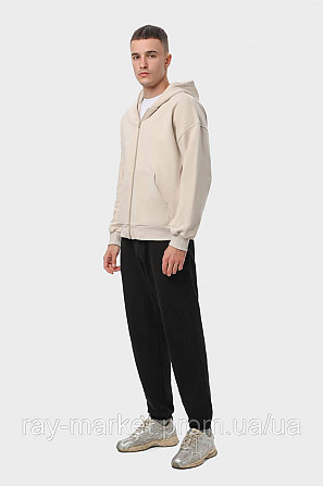 Костюм мужской худи на молнии бежевый и брюки черные  RAY PREMIUM LOOSE U0809 (U0809M-Cream-Black) S Киев - изображение 2