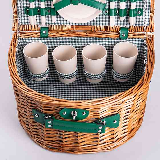 Корзина плетеная для пикника с посудой на 4 персоны 41х31х22 см набор посуды туристический для кемпинга HP-ZQ-2 Киев