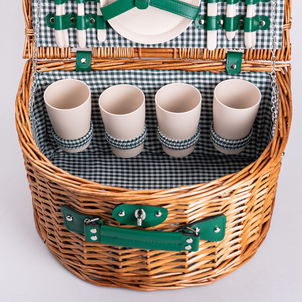 Корзина плетеная для пикника с посудой на 4 персоны 41х31х22 см набор посуды туристический для кемпинга HP-ZQ-2 Киев - изображение 4