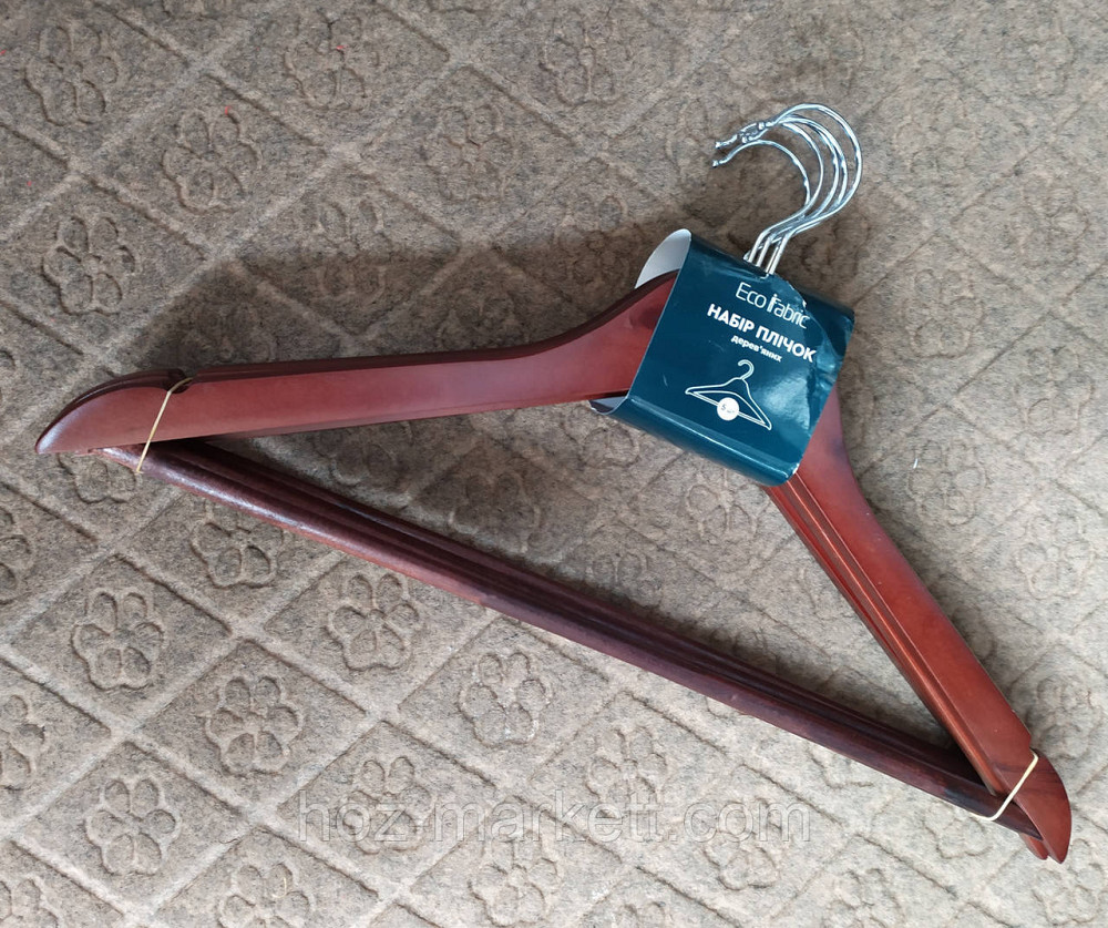 Вішалки плічка для одягу дерев'яні темні лаковані 5 шт. у пап із хромованим поворотним гачком Харків - фото 5