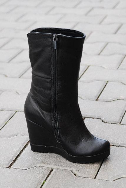 Напівчоботи жіночі ARLETT чорні натуральна шкіра зима висота 21см обхват 32-34см танкетка 9см ( Коломыя - изображение 5