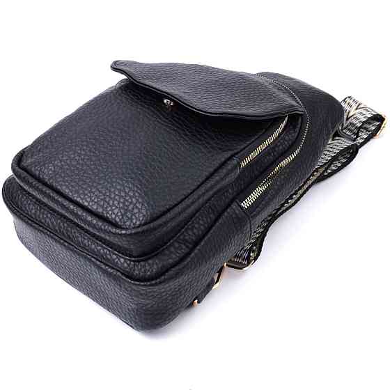 Удобная женская сумка с одной лямкой через плечо из крупнозернистой экокожи Vintage 22763 Черный Киев