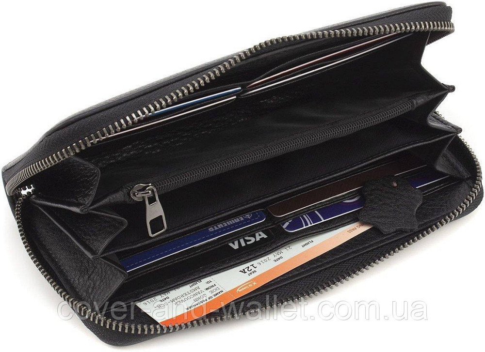 Черный женский кожаный кошелек клатч на молнии с ремешком Marco Coverna Киев - изображение 4