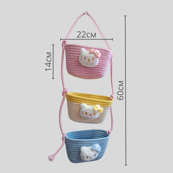 Навісний органайзер для дітей | Плетений кошик для зберігання іграшок, аксесуарів в дитячу кімнату, Кіт Кам'янець-Подільський