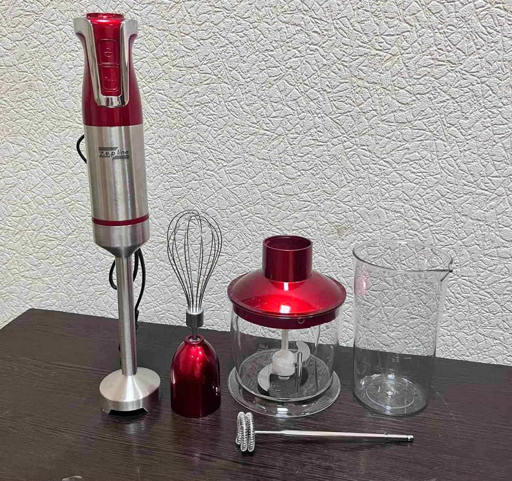 Занурювальний блендер Zepline ZP-074, 1500 Вт, 10 швидкостей, турбо, подрібнювач 600 мл, мірний стакан 700 мл, вінчик, червоний Одеса - фото 4