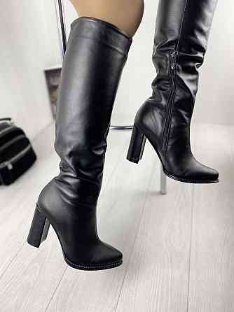 Nivelle Чоботи жіночі демісезонні весна-осінь на підборах чорні з натуральної шкіри р. 37-39 (8 Коломия