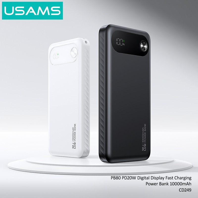 Павербанк 10000 mAh Usams CD249 PB80 PD20W 2 USB-A + Type-C 10KCD24902 быстрая зарядка цифровой дисплей power bank повербанк Одесса - изображение 1