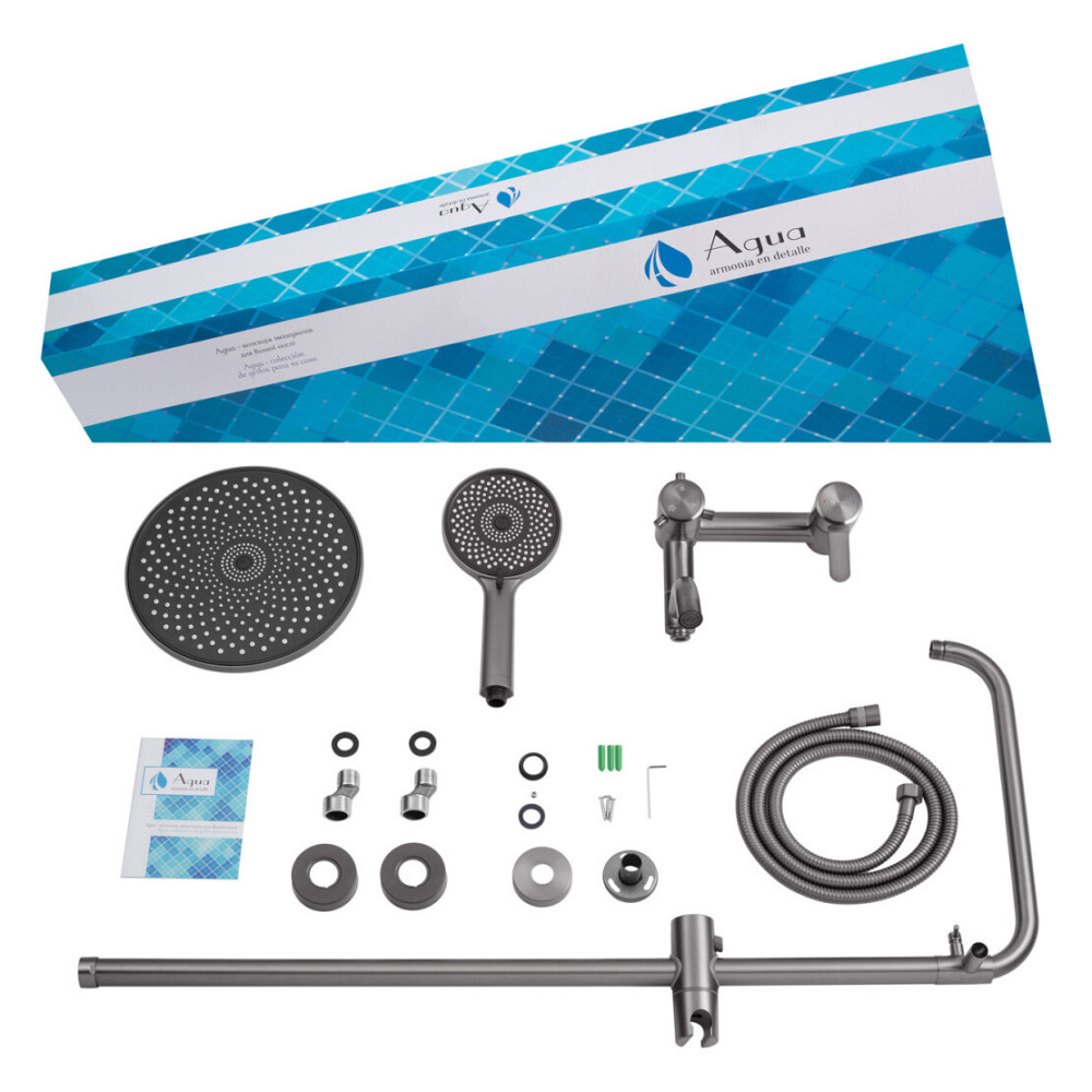 Душевая система настенного монтажа Agua Elposo — INOX064AM с изливом, графит Киев - изображение 9