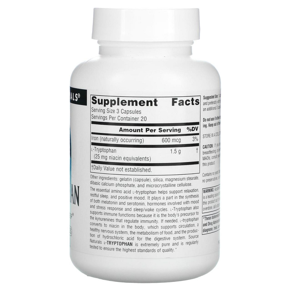 Триптофан Source Naturals L-Tryptophan 500 мг 60 капсул Киев - изображение 2