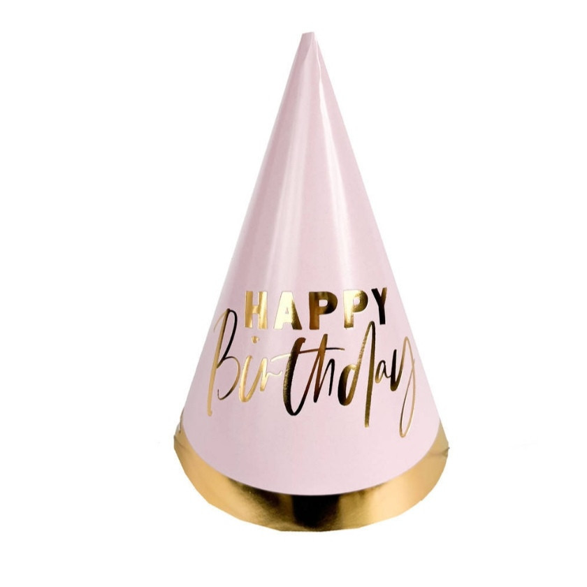 Набор колпаков, 10 штук, высота 16 см, Happy Birthday, розовые Киев - изображение 1