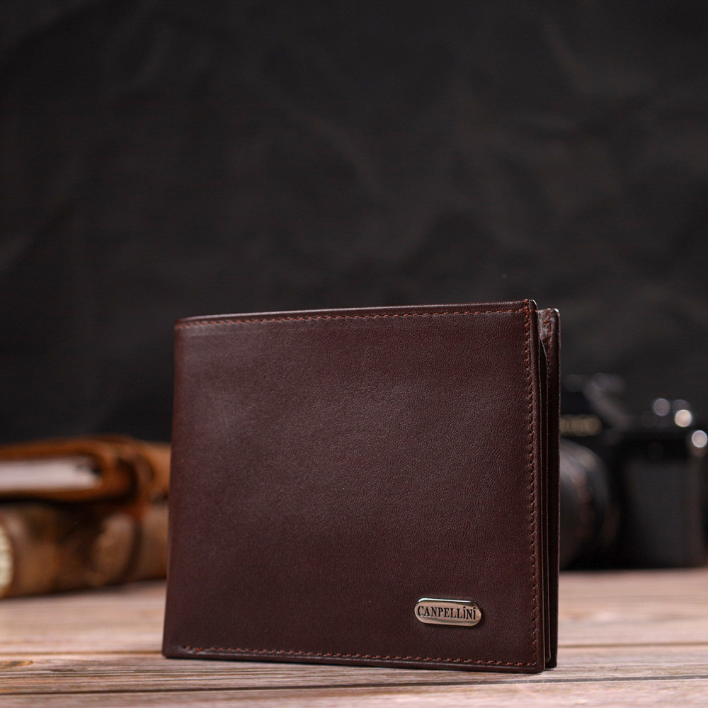 Оригинальное мужское портмоне из натуральной гладкой кожи CANPELLINI 21782 Темно коричневое Киев - изображение 8