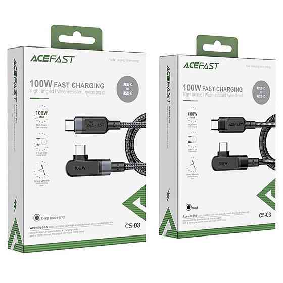 Кабель ACEFAST C5-03 Type-C to Type-C 5A, 100W, 2m, nylon, zinc connectors, Black Київ