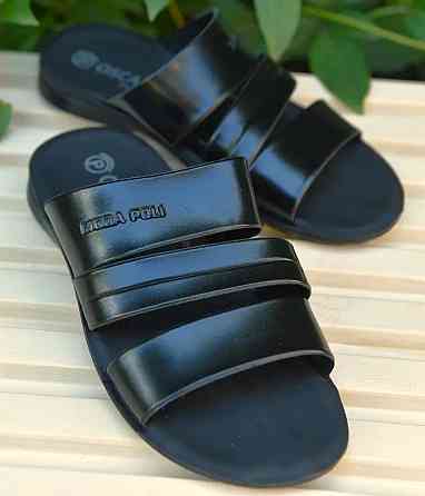 Мужские Шлёпанцы Тапочки Сланцы Чёрные Кожаные (размеры: 41,42,43,44,45) Днепр