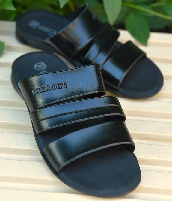 Мужские Шлёпанцы Тапочки Сланцы Чёрные Кожаные (размеры: 41,42,43,44,45) Днепр - изображение 4