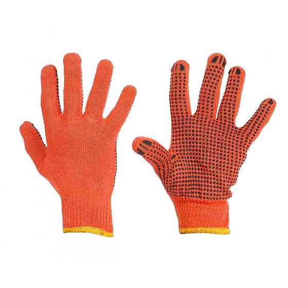 Перчатки трикотажные оранжевые с ПВХ точкой Харьков