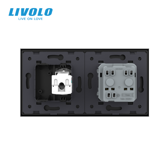 LIVOLO Розетка двомісна комбінована Силова Інтернет LIVOLO чорна матова скло Коломия