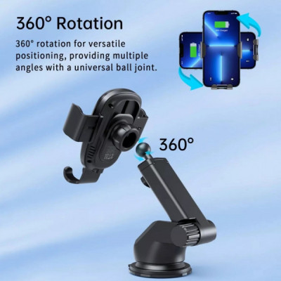 Универсальный автодержатель Choetech Gravity Car Wireless 15W Charger 4.7-7.2" Black (T203-F-ACBK) Винница - изображение 5