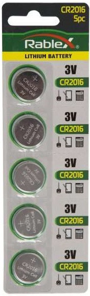 Батарейки-таблетки Rablex CR2016 / 3V блістер 5 шт. Дніпро - фото 1