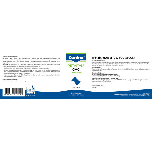 Мінеральний комплекс Canina Petvital GAG для собак для суглобів і тканин глюкозамін з екстрактом мідій 600 г 600 табл. Київ - фото 2