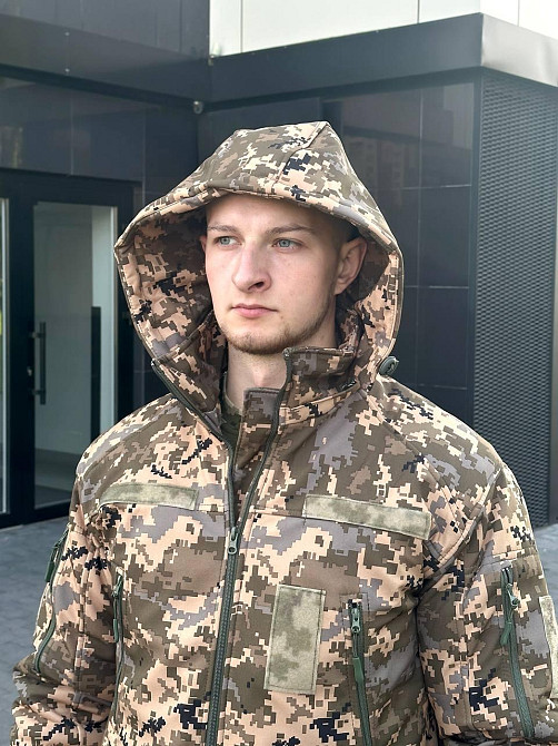 Осенняя водоотталкивающая и ветрозащитная куртка пиксель Softshell тактическая куртка для военнослужащих   WAR Львов - изображение 6