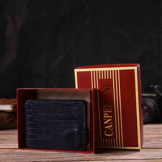 Фактурний чоловічий затискач для грошей із натуральної шкіри з тисненням CANPELLINI 21942 Синій Київ