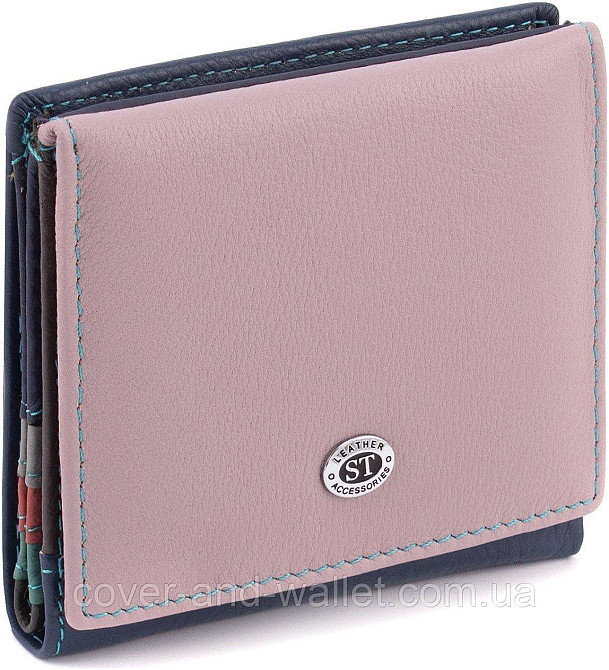 Компактный женский кошелек из натуральной кожи с монетницей розового цвета ST Leather Киев - изображение 3