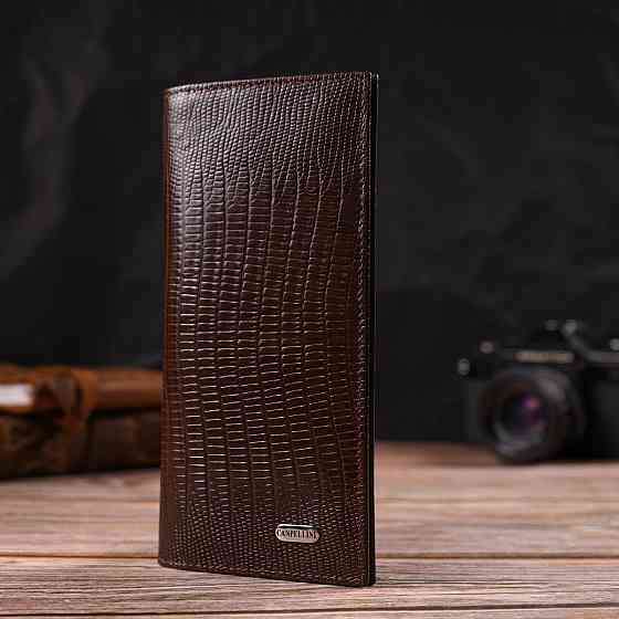 Фактурный мужской вертикальный бумажник из натуральной кожи с тиснением CANPELLINI 21899 Коричневый Киев