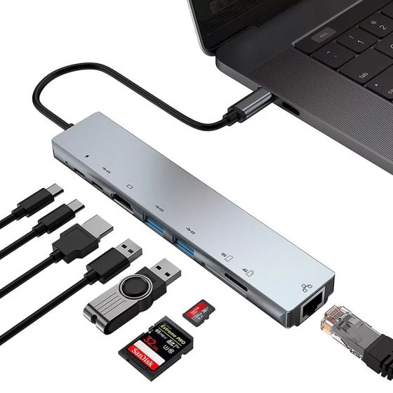 Універсальний концентратор USB для MacBook на 8-Port USB TypeC 3.0 Mini Hub SD, TF, RJ 45 Київ