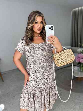 Жіноче легке принтоване плаття батал штапель Бежевий, 56 Одеса