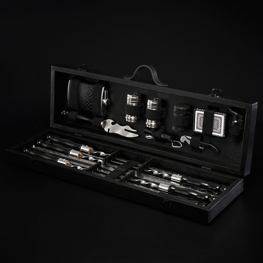 Шампури подарункові набір бокс для пікніка гриля та барбекю Оригінальні Віп подарунки на день народження татові, хлопцю, Тернопіль - фото 1