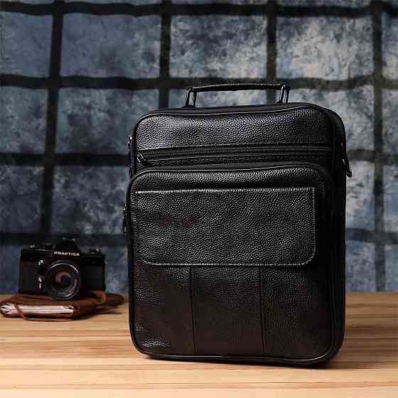 Містка чоловіча сумка з ручкою для перенесення в руці з натуральної шкіри Vintage 23023 Чорний Київ