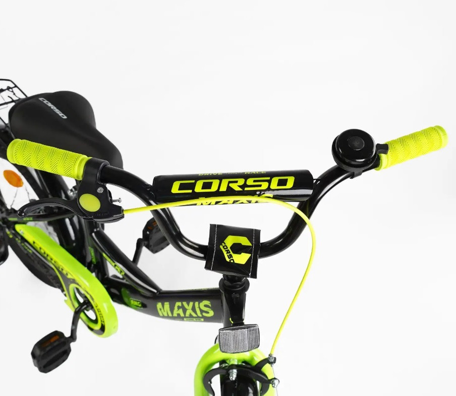 Велосипед 2-х колісний CORSO MAXIS 16 дюймів ручне гальмо додаткові колеса Чорно-жовтий (CL-16338) Чернігів - фото 4