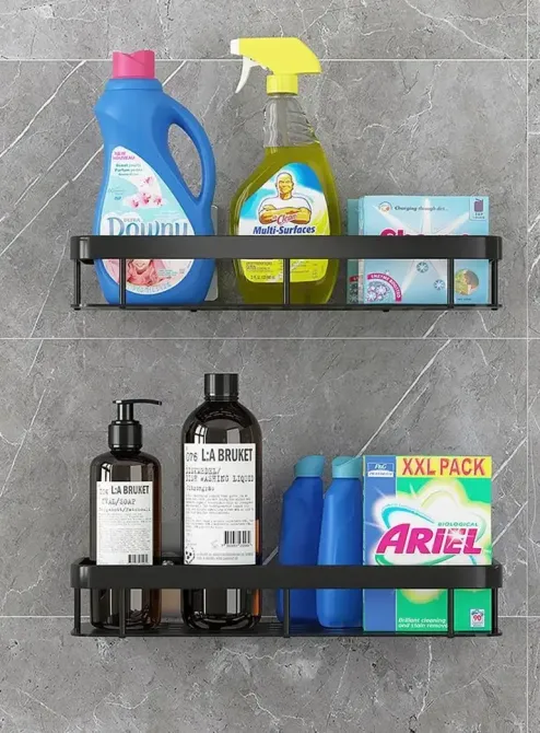 Настенная двухуровневая полка металлическая, самоклеящаяся для ванной комнаты, душевой. Коломыя - изображение 3