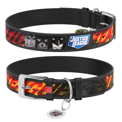 Ошейник для животных WAUDOG Design с QR паспортом "Лига справедливости" Ш 12 мм Д 18-24 см черный (0012-1010-01) Винница - изображение 1