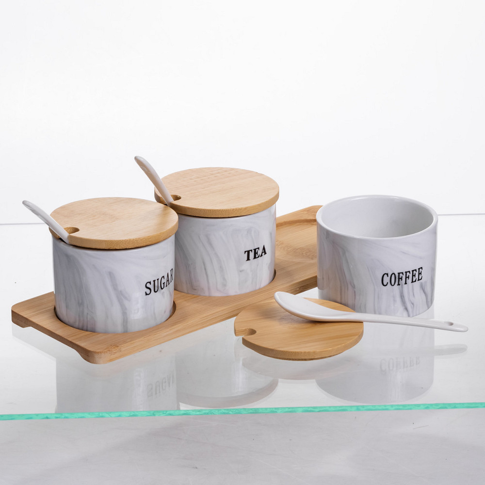 Набір порцелянових банок на підставці 3 шт по 180 (мл) Сірий SCT-660 Київ - фото 2