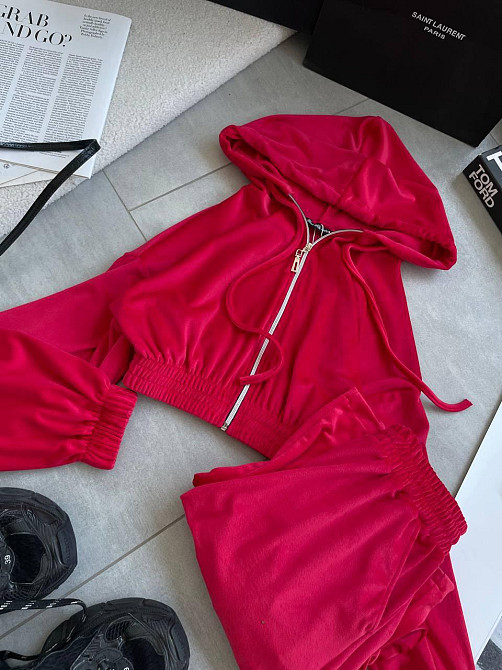 Женский прогулочный оверсайз костюм двойка: кофта и штаны турецкий велюр. Красный Одесса - изображение 6