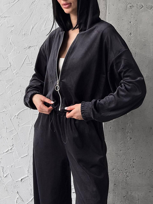 Женский прогулочный костюм двойка: кофта и штаны турецкий велюр Черный, 42/44 Одесса - изображение 6