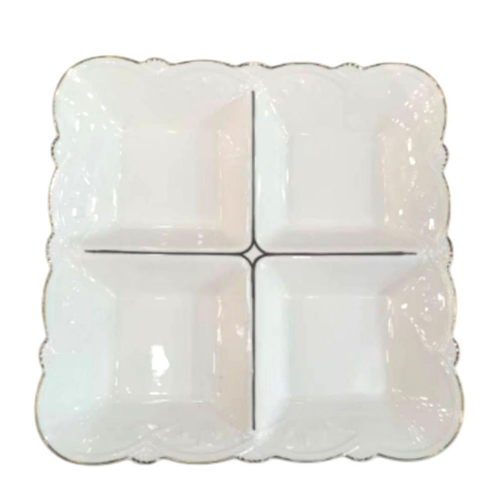 Yiwu Менажниця порцелянова на 4 секції для закусок 25×25×4 см Біла 120-YH- Коломия - фото 1