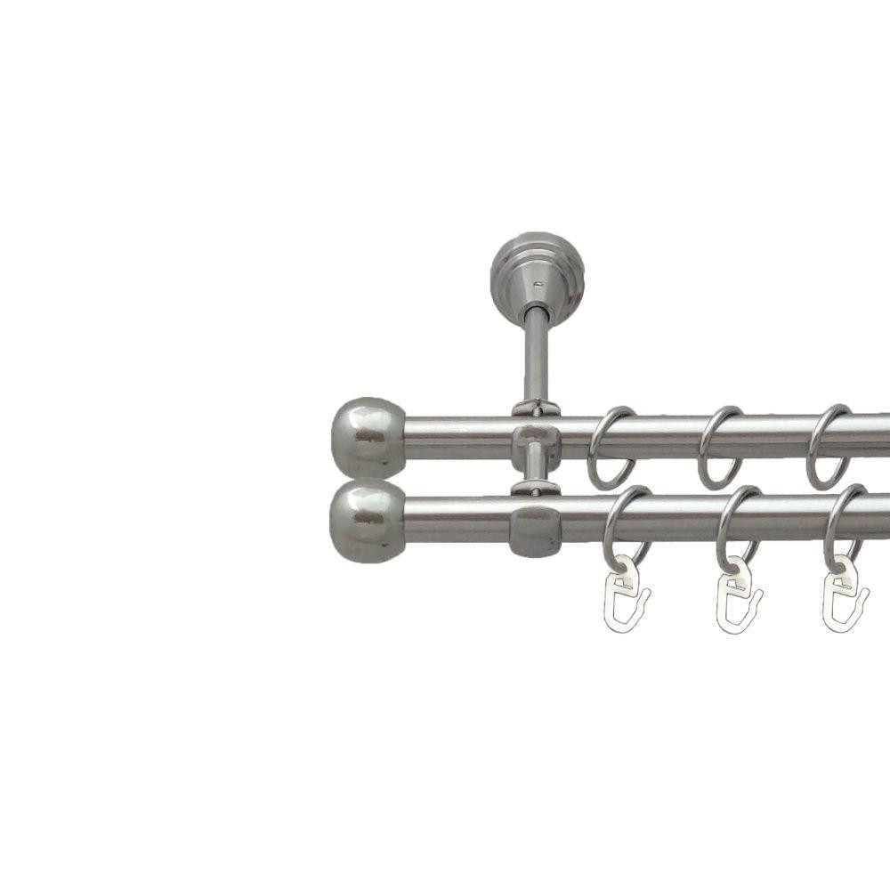 Карниз Orvit Куля Болонь металевий дворядний відкритий гладка труба кільце металеве Нержавіюча Сталь 16\16 мм 160 см (00-00016243) Львів - фото 1