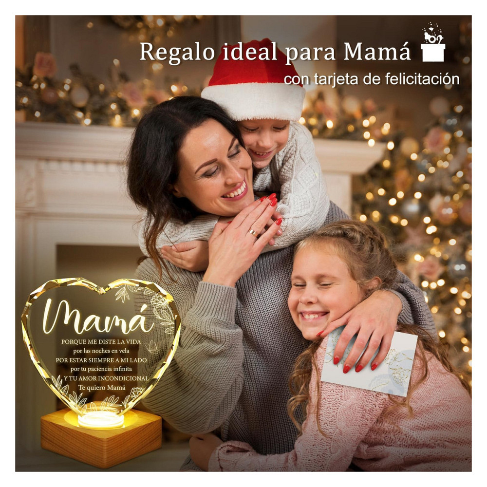 Нічник світильник WAVEJOE Cadeau (MAMA) Mommy дерев'яна основа USB живлення 2x12x12 см для мами з карткою і серветкою Київ - фото 6