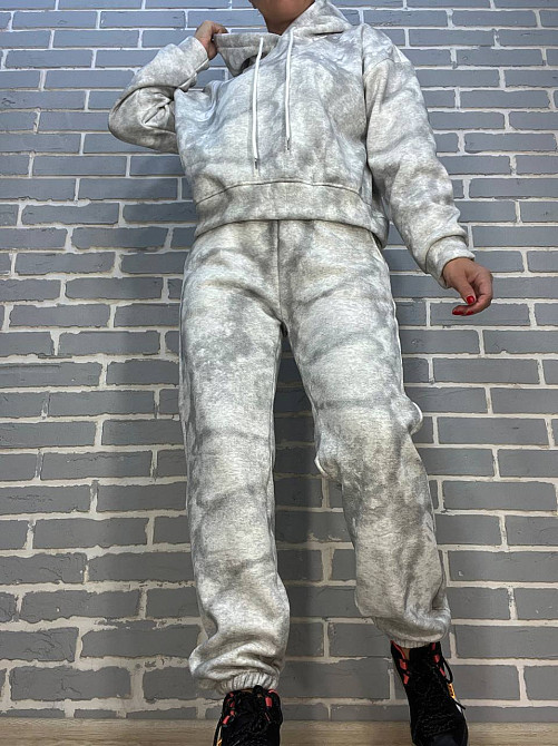 Костюм жіночий Joy One 98596 худі капюшон з джоггерами варений мармуровий утеплений білий, білий, XL Київ - фото 11