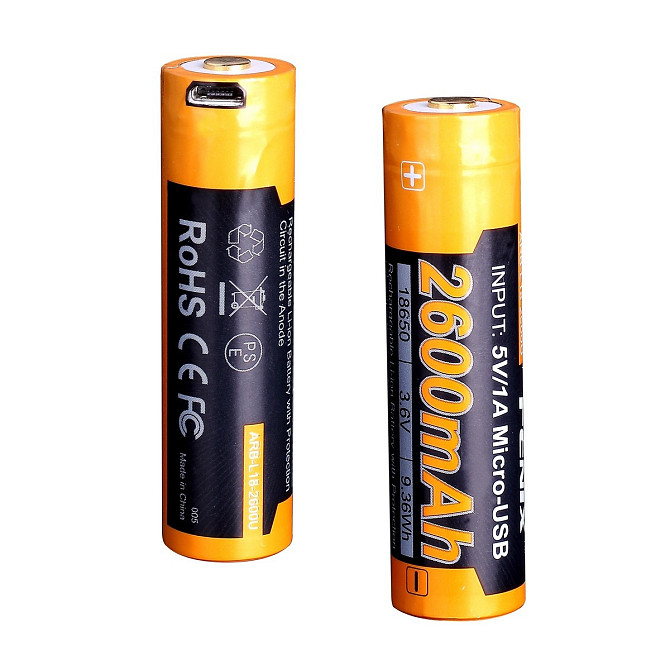Акумулятор 18650 Fenix ​​2600 mAh із micro-usb зарядкою (Чорно-жовтий) Вінниця - фото 4