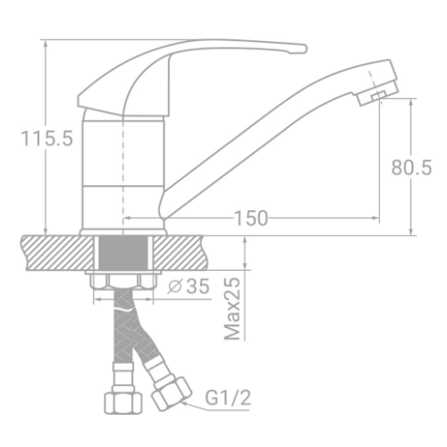 Змішувач S04 d40мм для кухні гусак прямий 150мм на гайці Tau Житомир