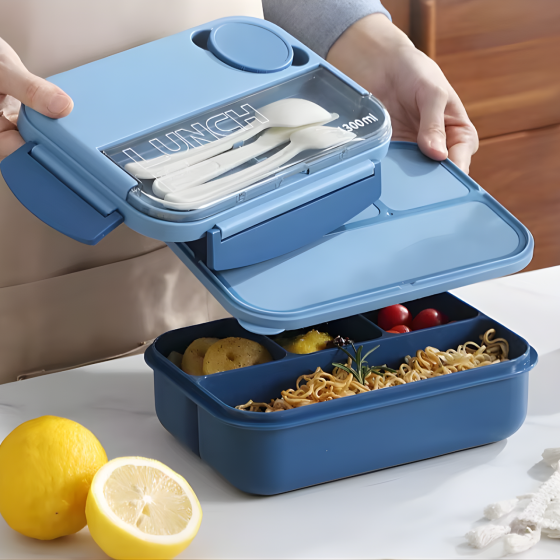 Контейнер, ланч-бокс для гарячої та холодної їжі, миска з окремими відсіками та столовими приборами для їжі, синій Кам'янець-Подільський