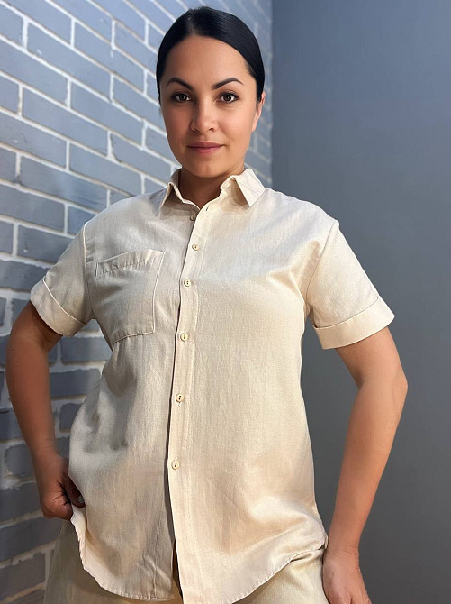 Сорочка жіноча Mix Ray 3950 накладена кишеня короткий рукав оверсайз M бежева, бежевий, S Київ - фото 17
