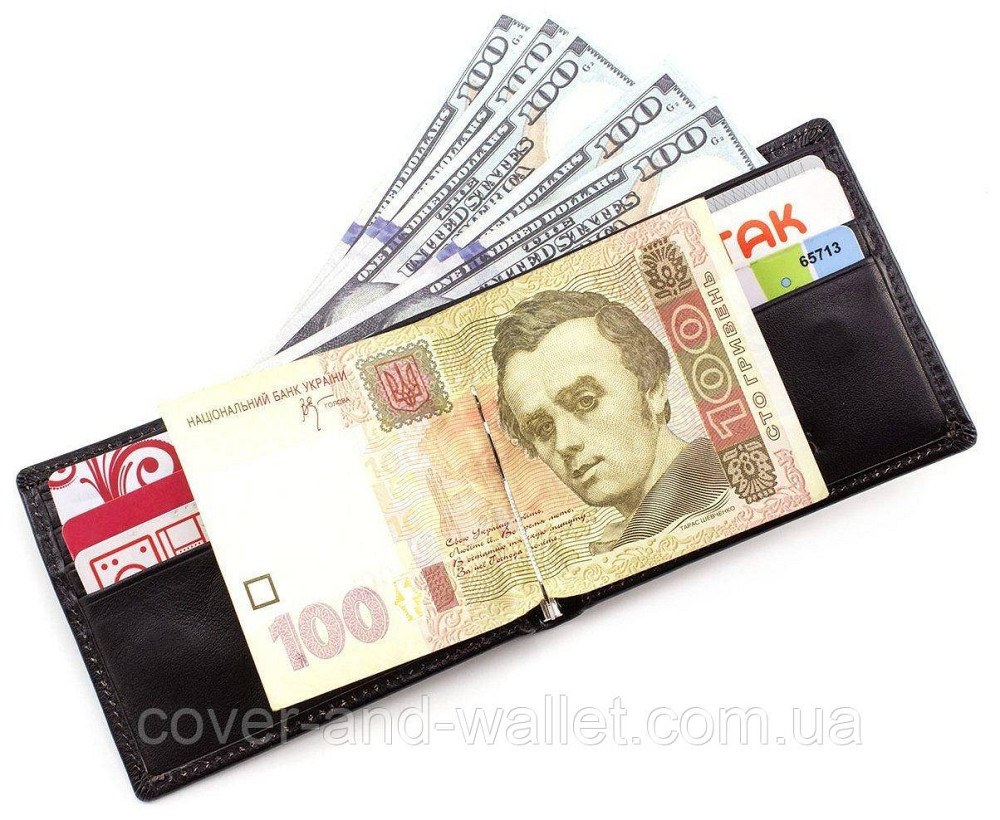 Маленький мужской кошелек c зажимом на магнитах из гладкой кожи ST Leather Черный Киев - изображение 7