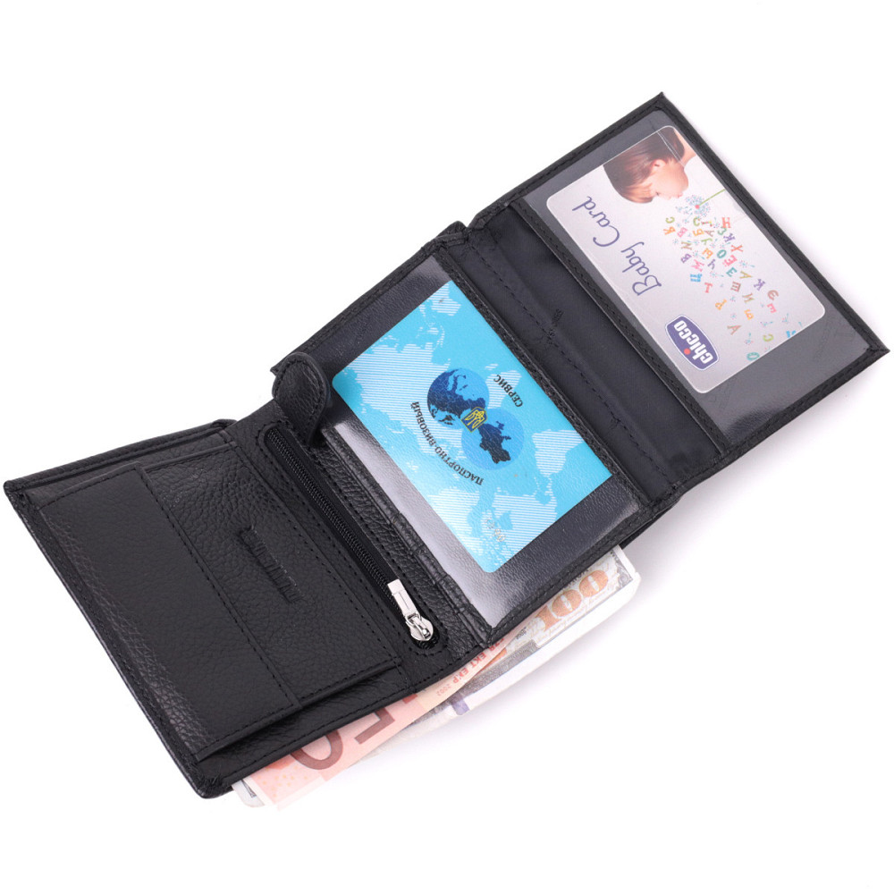 Вертикальный кошелек для стильных мужчин из натуральной кожи ST Leather 22464 Черный Киев - изображение 6