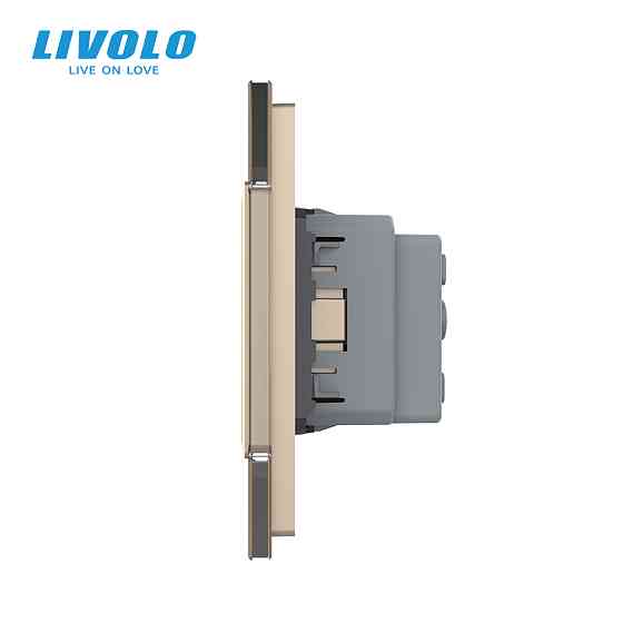 LIVOLO Подвійна електрична розетка з заземленням LIVOLO, золота, скляна рамка, шторки, 250В 16А Коломия