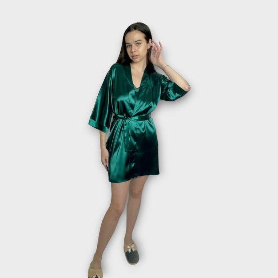 Халат женский атласный под пояс длина 90см Зеленый XL/2XL Харьков